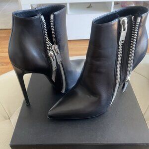 Yves Saint Laurent Black Leather Ankle Booties with High Heel